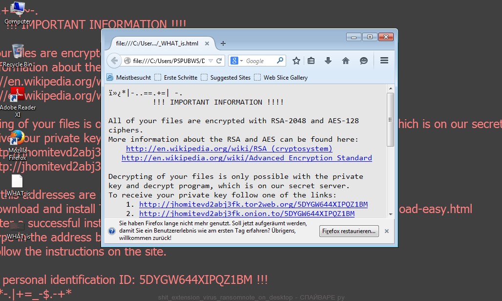 shit вирус - сообщение о выкупе на Рабочем столе жертвы