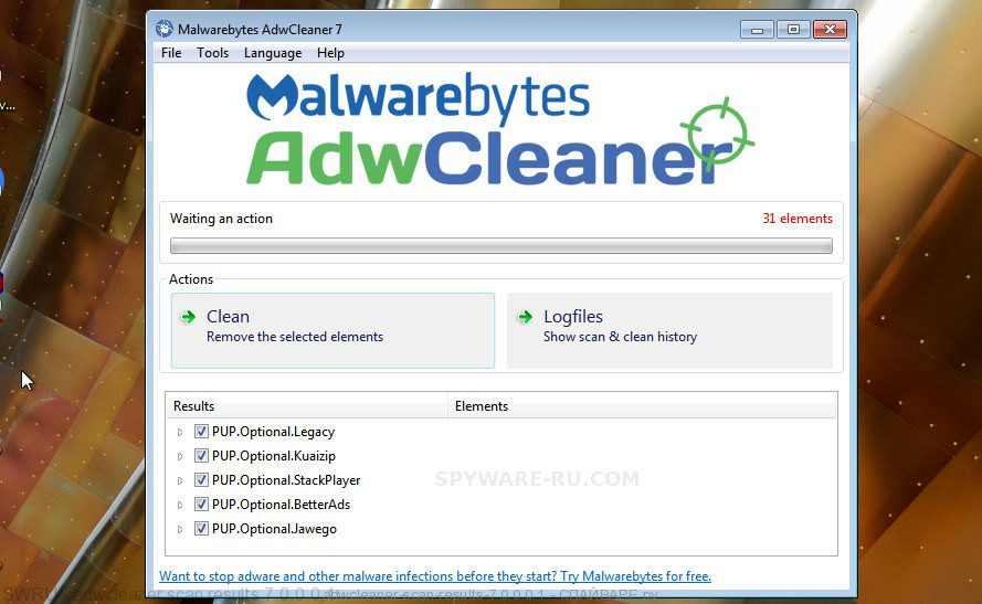 AdwCleaner locate adware is finished