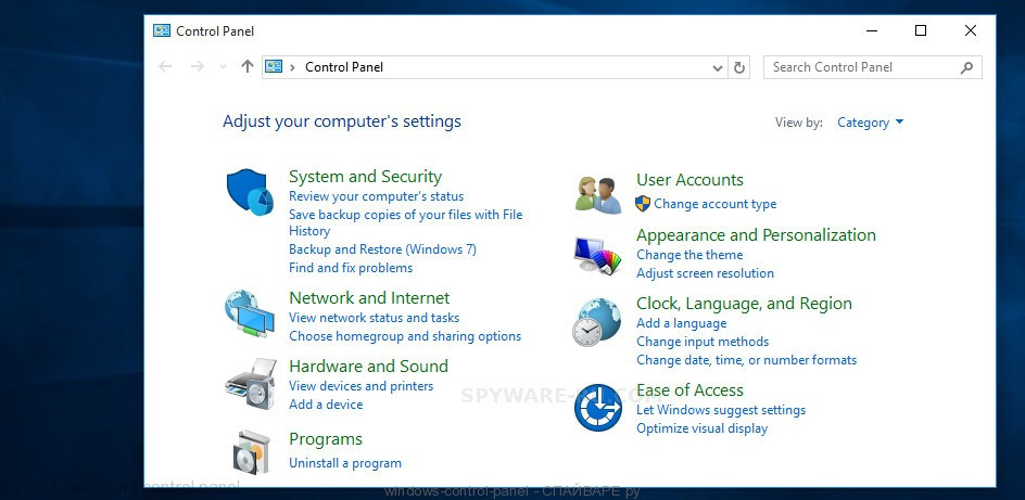 MS Windows control panel