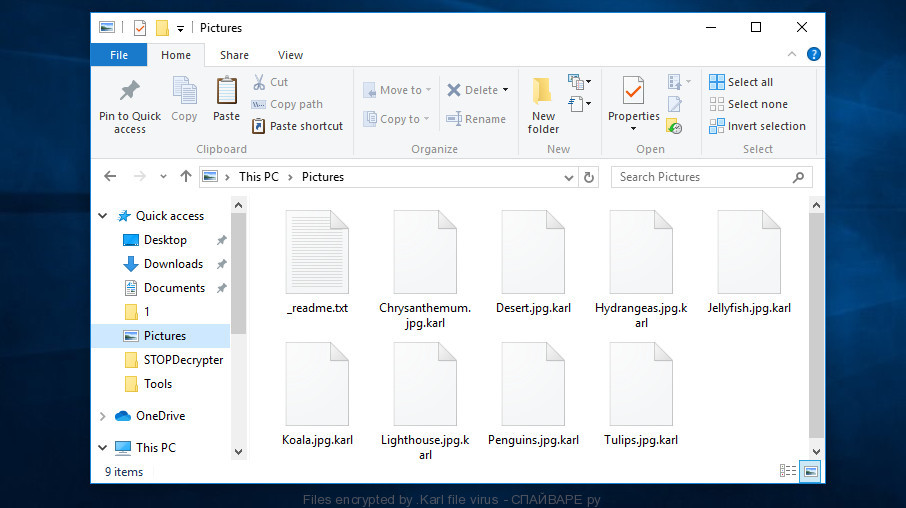 Files encrypted by .Karl file virus