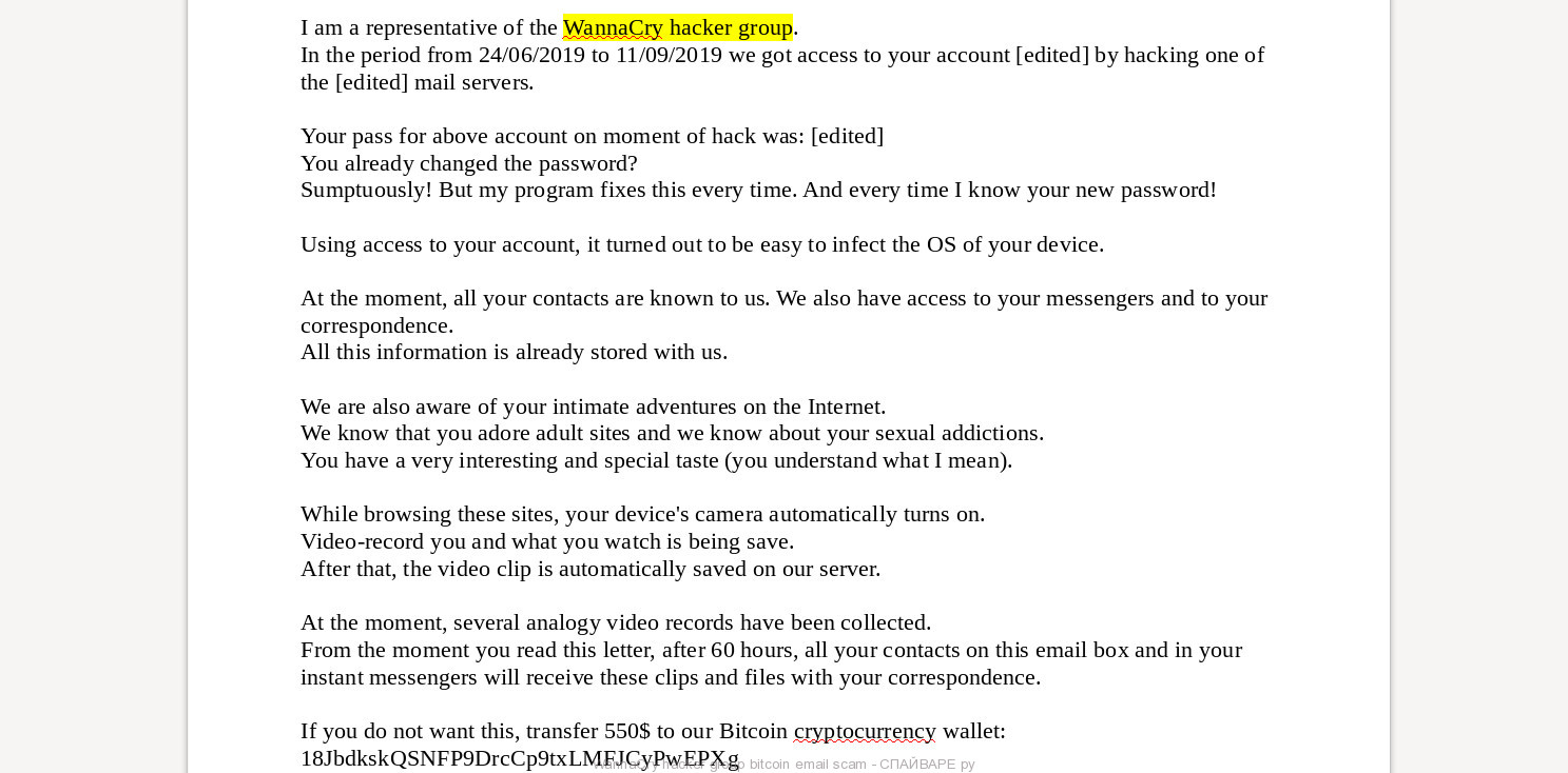 WannaCry hacker group bitcoin email scam