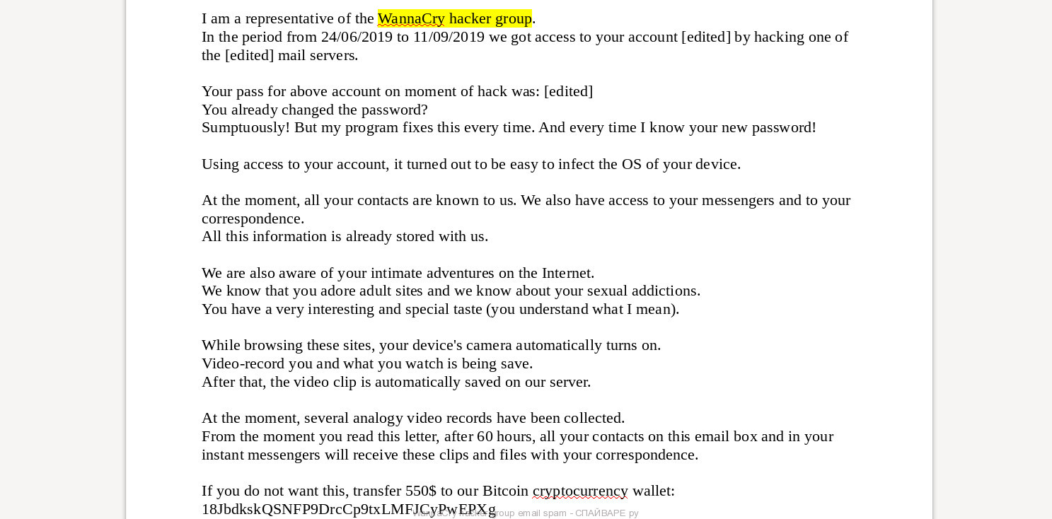 WannaCry hacker group спам