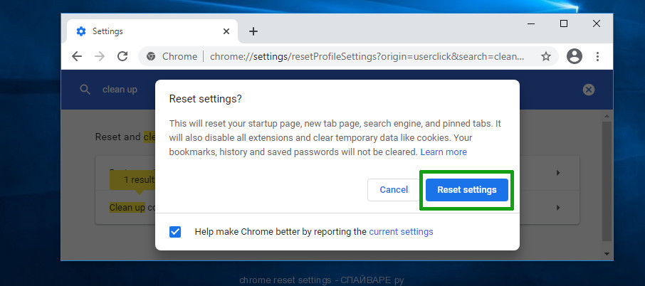 chrome reset settings