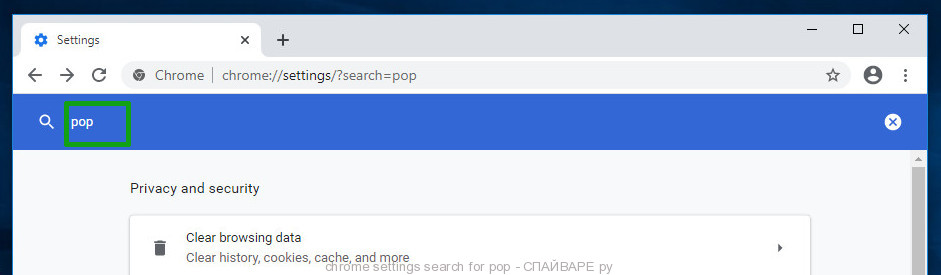 chrome settings search for pop