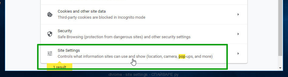 chrome - site settings