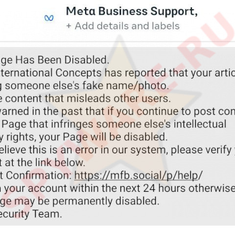 Meta Business Support scam message